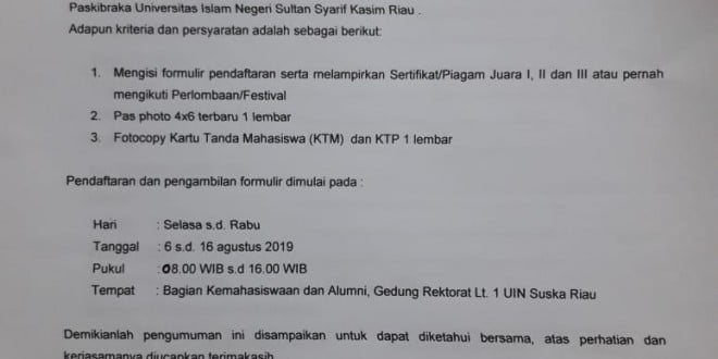 Rekrutmen Anggota Paduan Suara Dan Paskibraka Uin Suska Riau Universitas Islam Negeri Sultan Syarif Kasim Riau Rekrutmen Anggota Paduan Suara Dan Paskibraka Uin Suska Riau Universitas Islam Negeri Sultan Syarif Kasim Riau