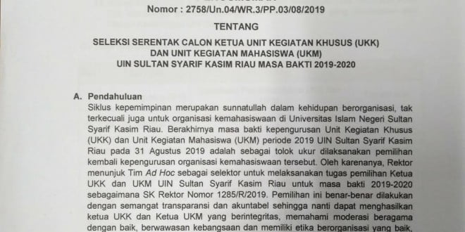 Pemilihan Serentak Calon Ketua Ukk Dan Ukm Uin Suska Riau