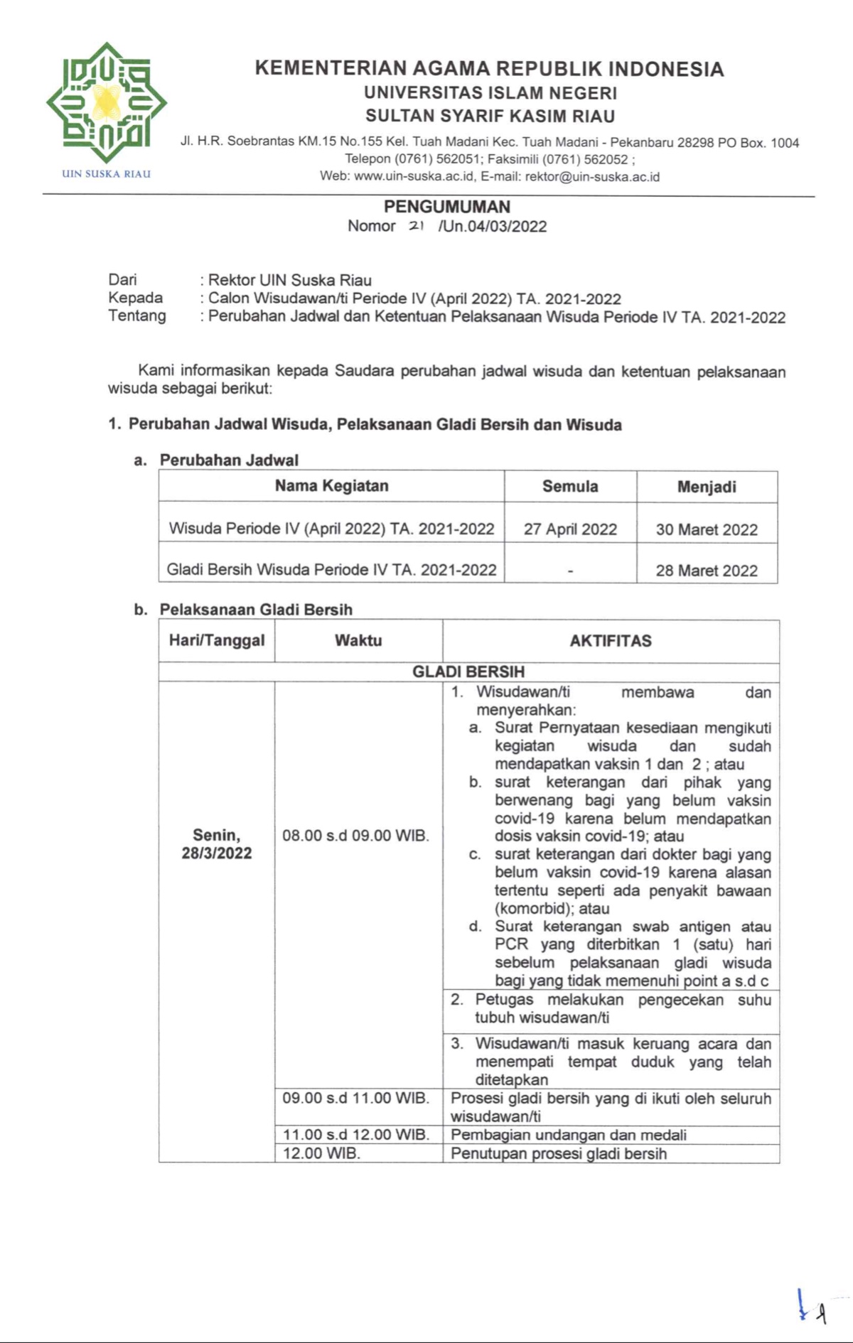 Perubahan Jadwal Dan Ketentuan Pelaksanaan Wisuda Periode Iv Ta 2021 2022 Universitas Islam 4305