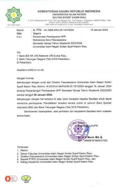 Penerimaan Pembayaran SPP Mahasiswa Baru Pascasarjana Semester Genap ...