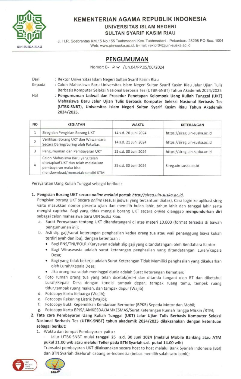 Jadwal Dan Prosedur Penetapan Uang Kuliah Tunggal Ukt Mahasiswa Baru Jalur Ujian Tulis